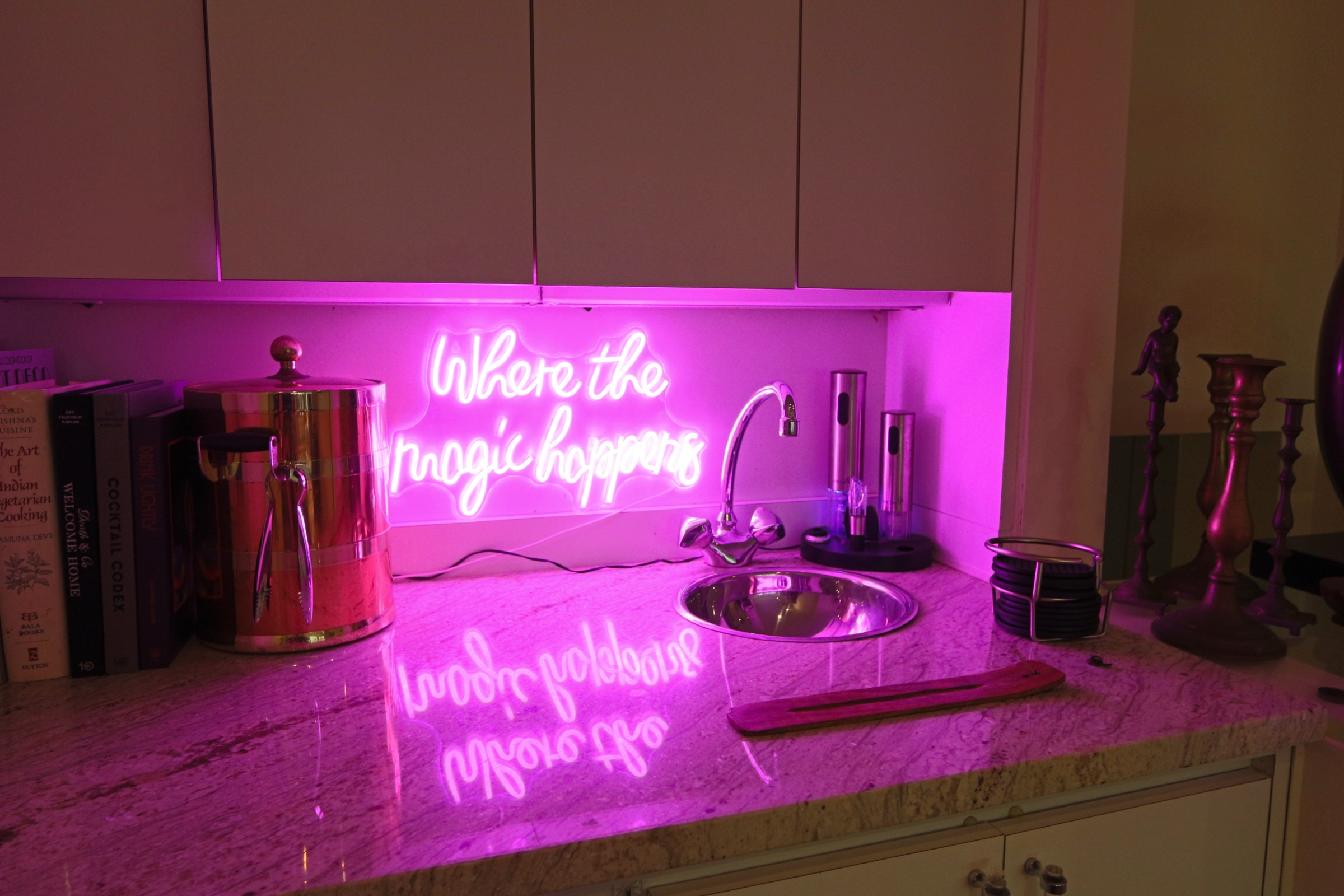 The wet bar in the BH Studios space — where the magic happens